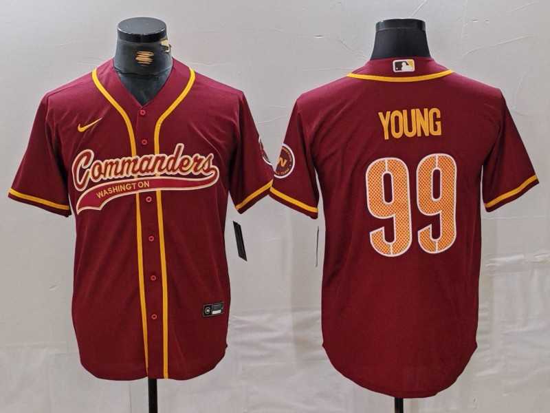 Men%27s Washington Commanders #99 Chase Young Burgundy With Patch Cool Base Stitched Baseball Jersey